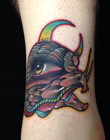 Gary Dunn - Traditional color snail with eye tattoo, Gary Dunn Art Junkies Tattoo. 